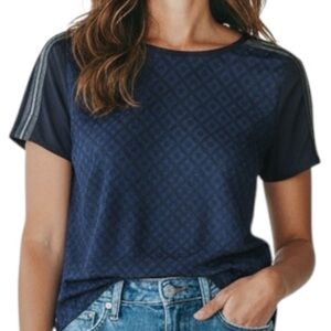 DANA BUCHMAN Women's Blue Black Top Faux Leather Zipper Moto Size Med NWT